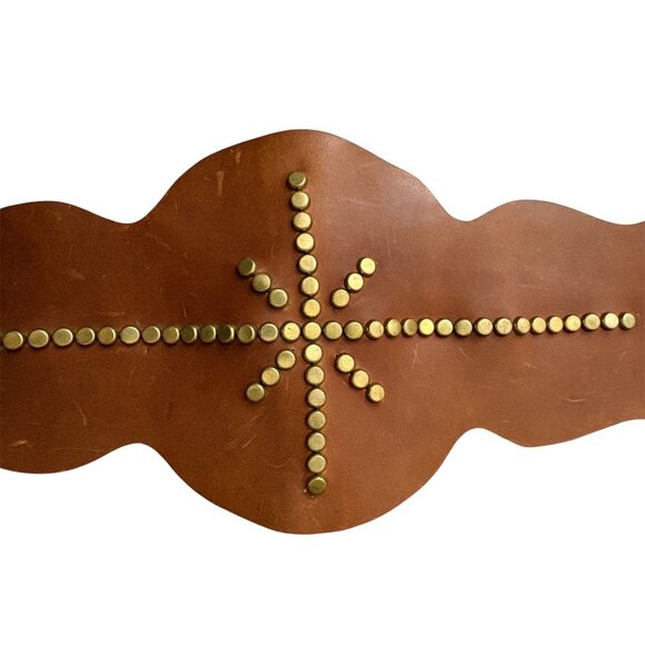 Wide Western Brass Studded Leather Waist Belt Corset Style Statement Buckle main image 6